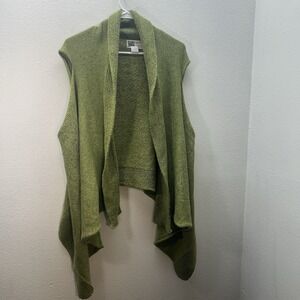 Habitat Vest Women's M/L Green Knit Sweater Tunic Long Duster Open 100% Cotton